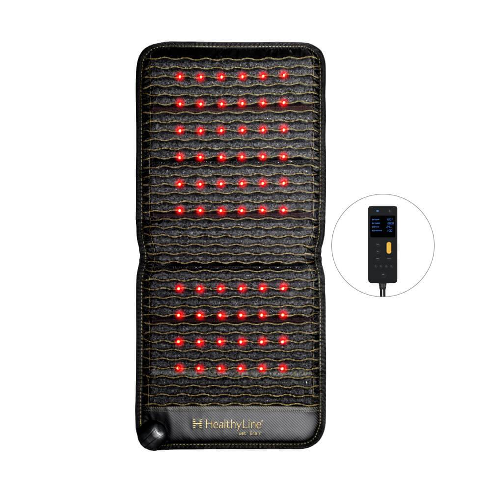 Heated therapy mat with red LED lights and a digital controller
