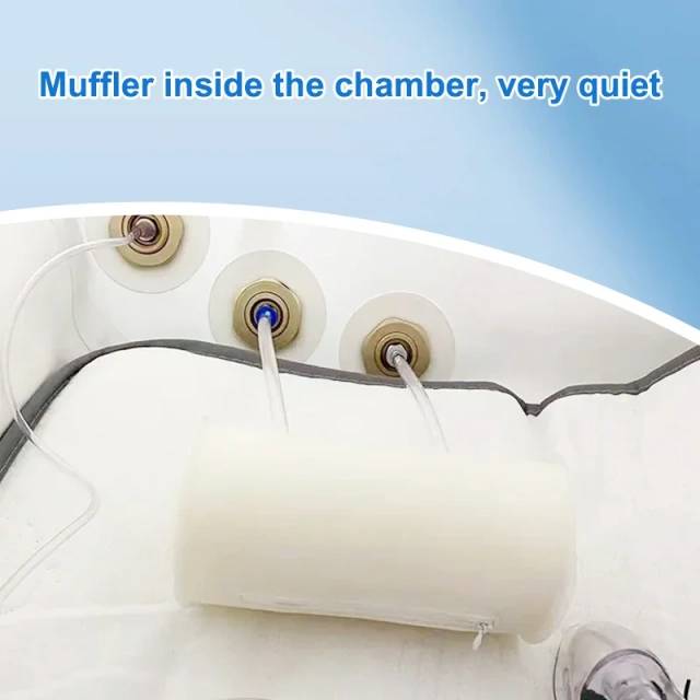 Quiet muffler inside Oxyair 1.5 ATA chamber with connected tubing