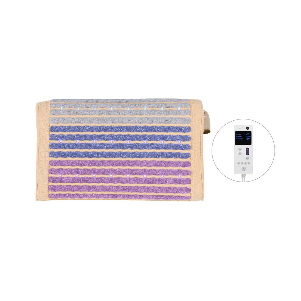 Rainbow Chakra Heated Pillow with gemstones and an LED controller inset