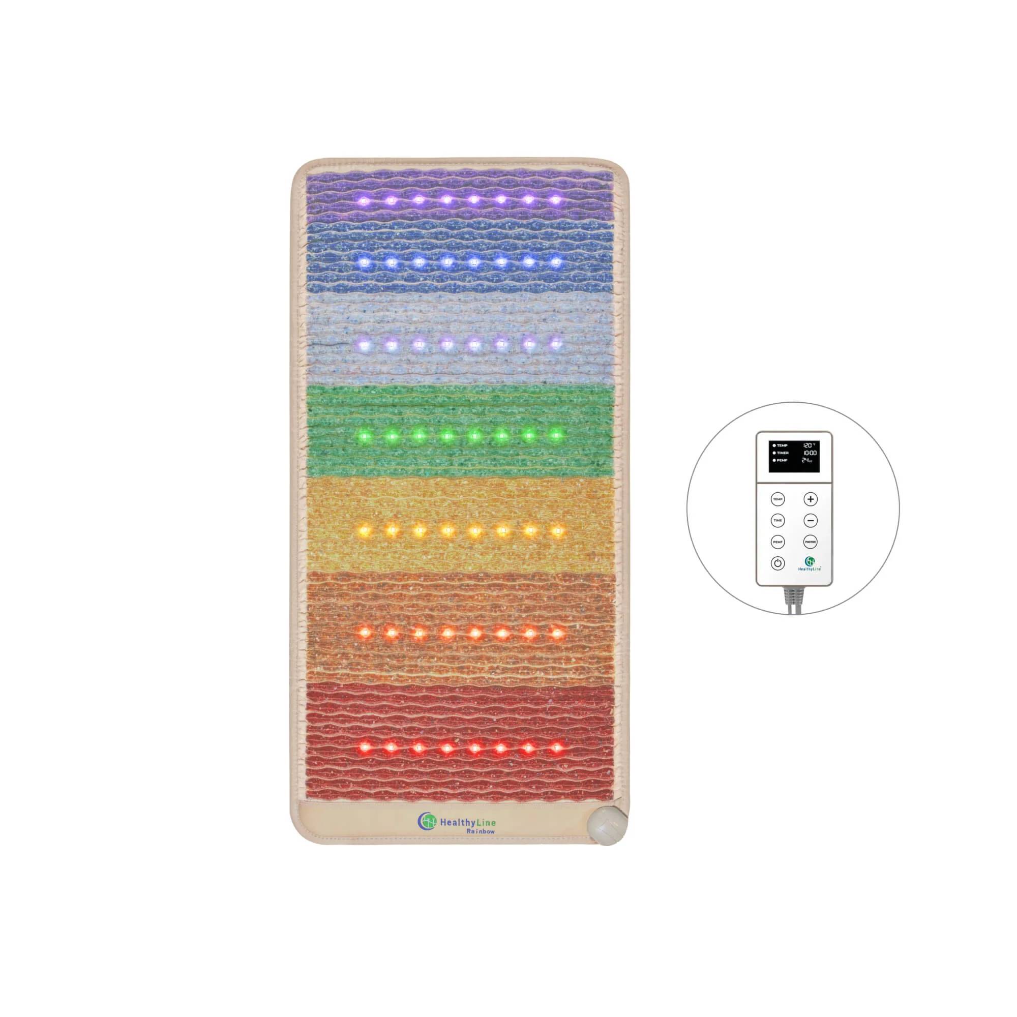 Full-length Rainbow Chakra PEMF infrared heating mat with LED controller