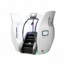 A white and black stair climber exercise machine with wide light therapy side panels, a digital display screen, and a step tread, shown on a plain white background.