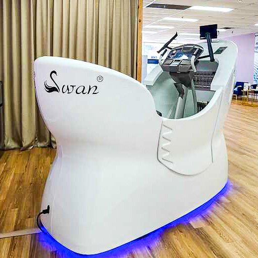 Sleek side profile of the Swan Infra Shaper Classic designed to combine infrared light, collagen therapy, ionization, and cardio training.