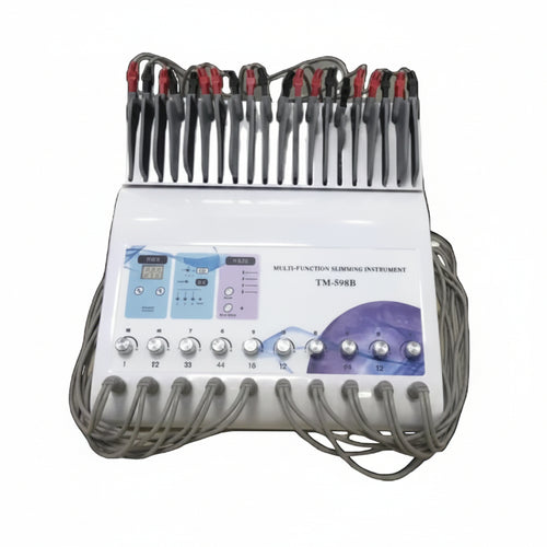 Electrostimulation + IR control unit with multiple electrode channels for professional body wellness treatments.