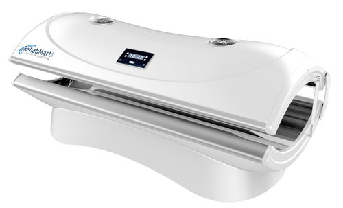 White medical device with digital display on a white background