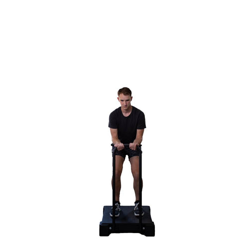 User using the optional VibePlate Balance Bar for added stability during exercise