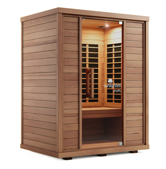 2 Person Infrared Sauna, Sunlighten Amplify II - Includes Chromotherapy, Easy Assembly and Maintenance, Solid Wood Construction