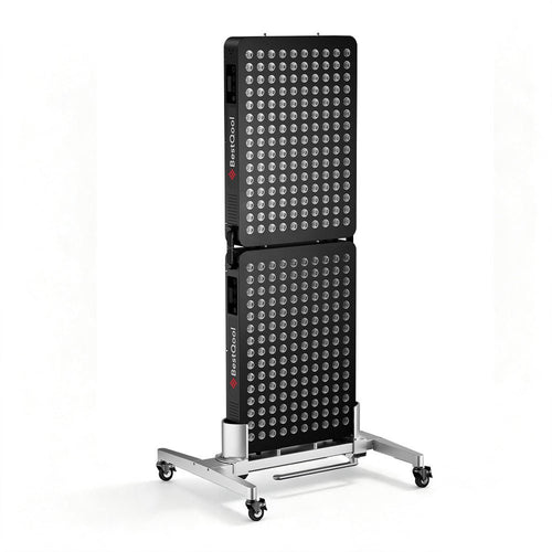 BestQool BQ150 red light therapy panel shown on a stand