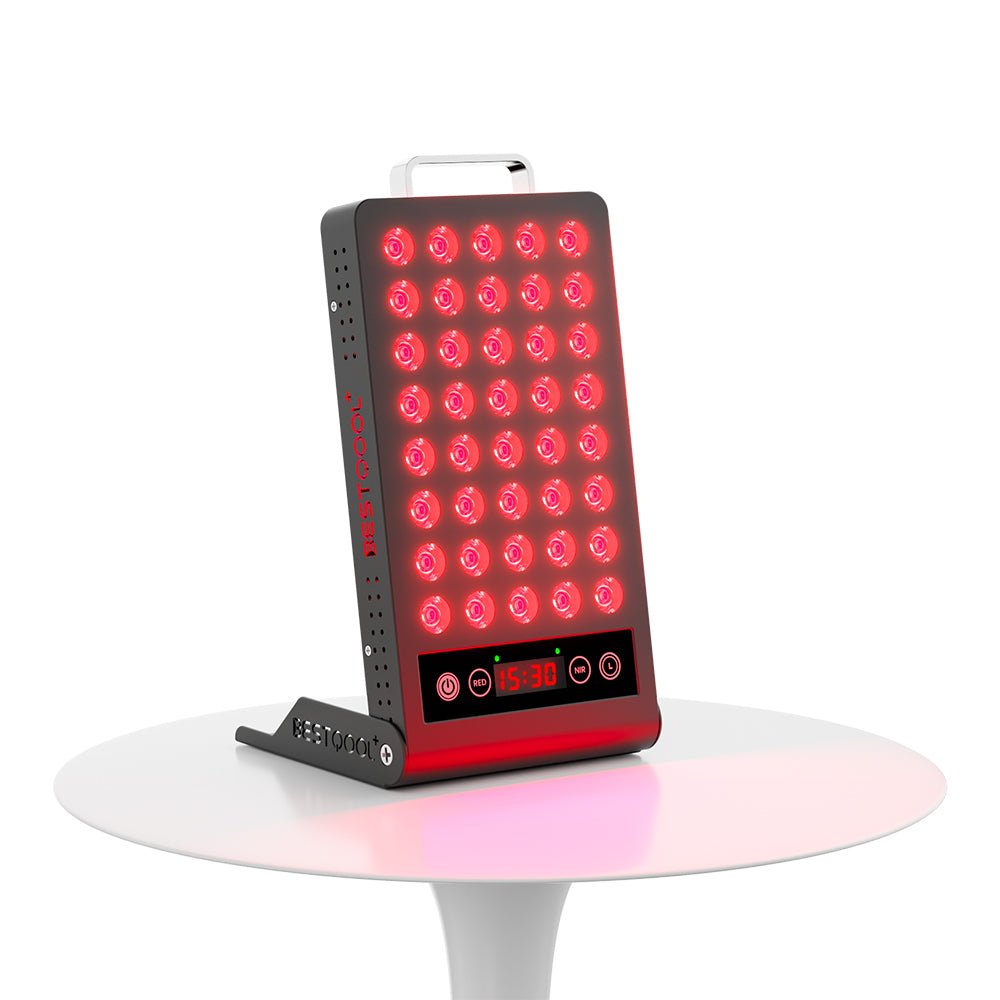BestQool BQ40 red light therapy panel with touchscreen timer, handle and stand