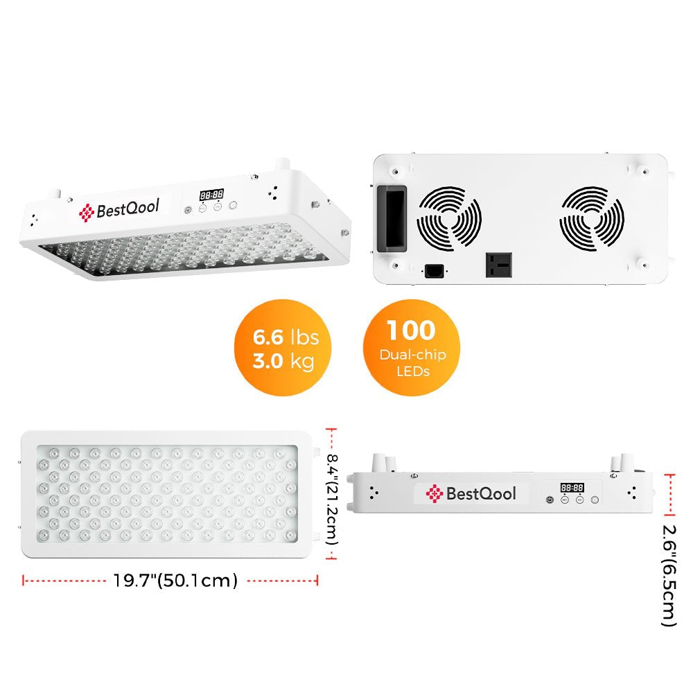 BestQool Pro100 half-body red light therapy panel dimensions and specifications
