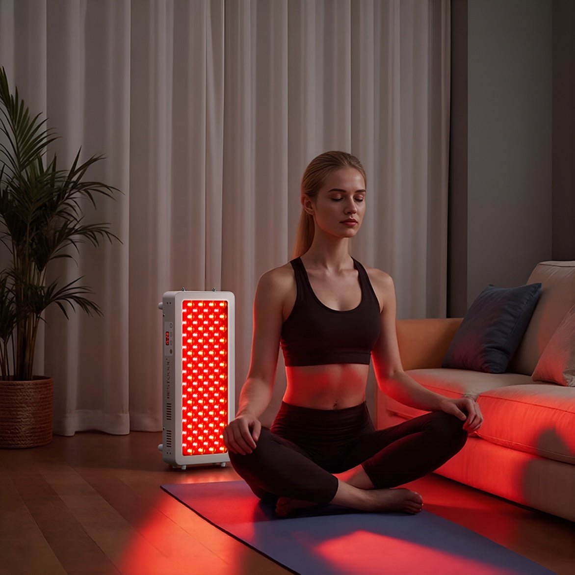 BestQool Pro100 half-body red light therapy panel in use