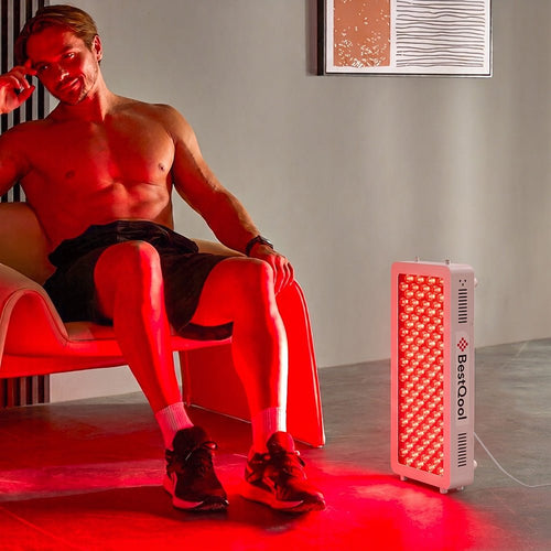 BestQool Pro100 half-body red light therapy panel in use