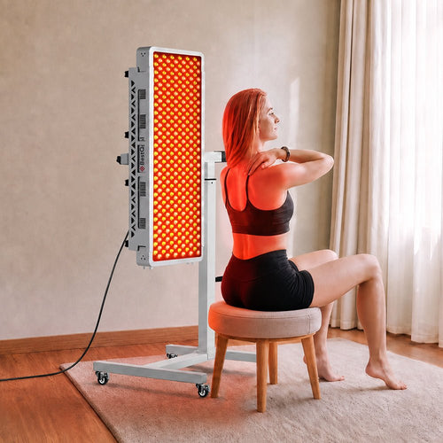 BestQool Pro300 full-body red light therapy panel in use
