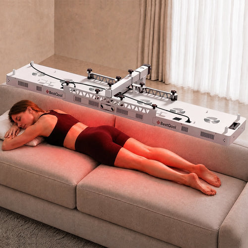BestQool Pro300 full-body red light therapy panel in use