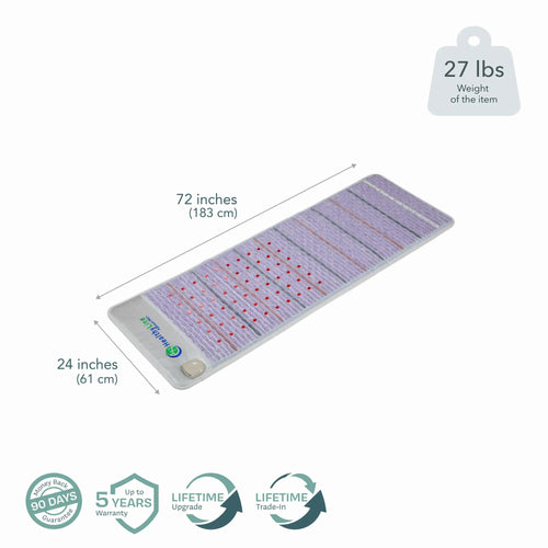 Dimensions of the HealthyLine Platinum PEMF mat, 72 x 24 in., 27 lbs