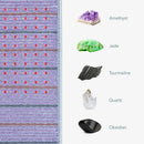 HealthyLine Platinum mat beside amethyst, jade, tourmaline, quartz and obsidian gemstones