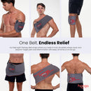 Flexible wearable design wraps comfortably around the back, shoulders, knees, arms, and other treatment areas.