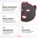 Medical-grade silicone mask with adjustable straps, rechargeable battery, and soft eye pads for comfortable treatments