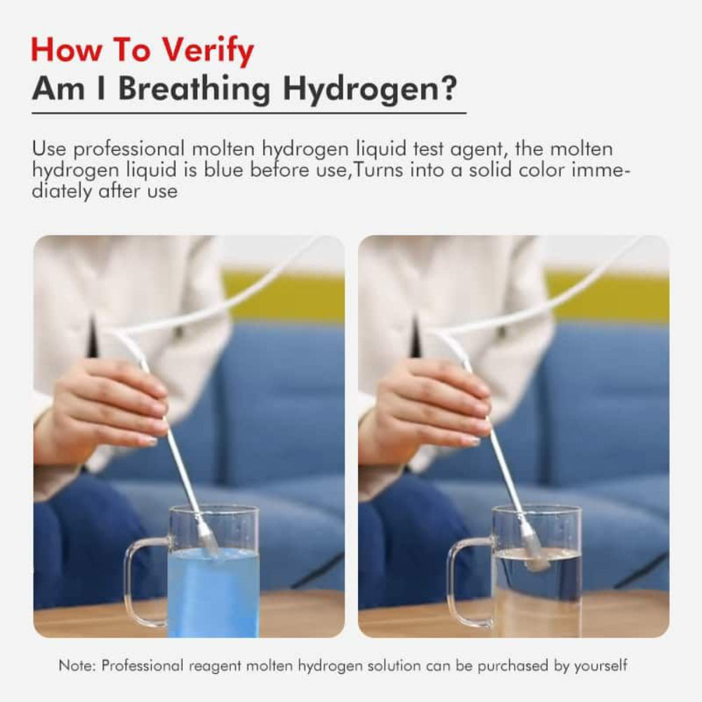 Demonstration of verifying hydrogen presence using a blue reagent liquid that turns clear when hydrogen is infused.