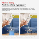 Demonstration of verifying hydrogen presence using a blue reagent liquid that turns clear when hydrogen is infused.