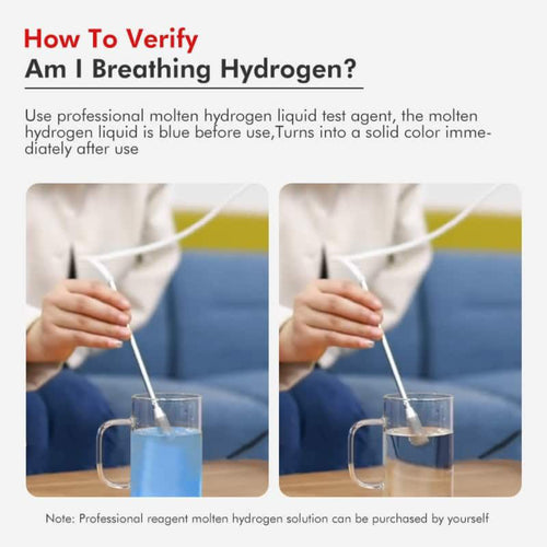 Demonstration of verifying hydrogen presence using a blue reagent liquid that turns clear when hydrogen is infused.