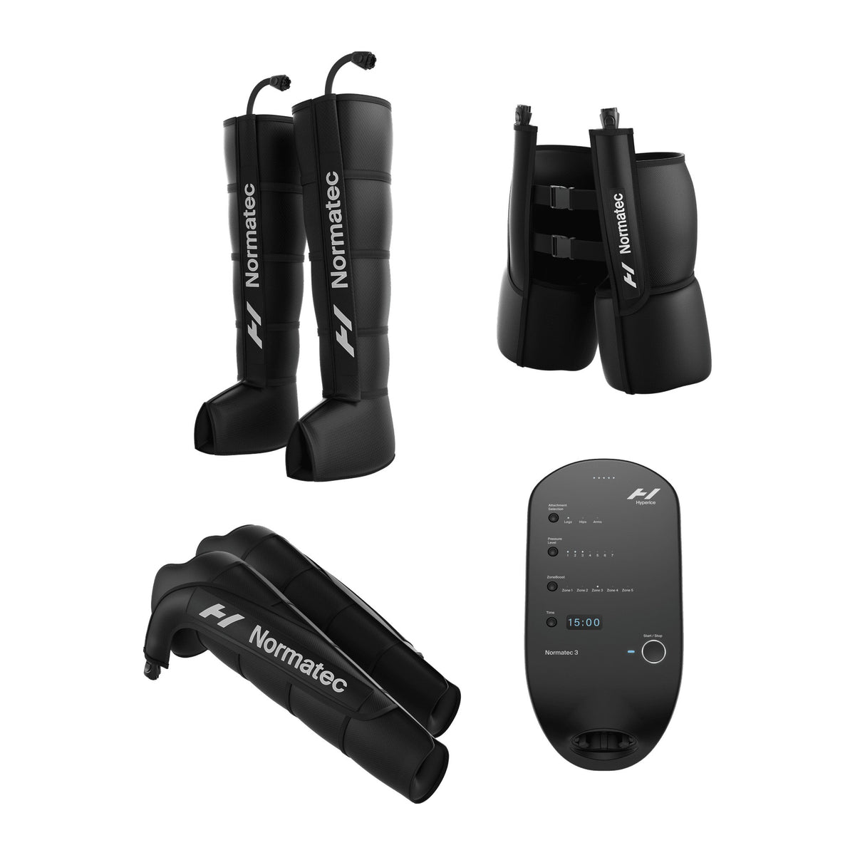 Hyperice Normatec 3 Full Body with all included components.