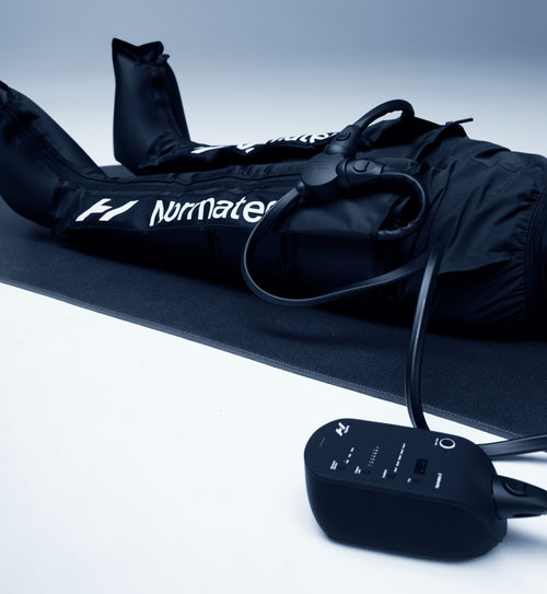 Hyperice Normatec 3 Legs worn during use.