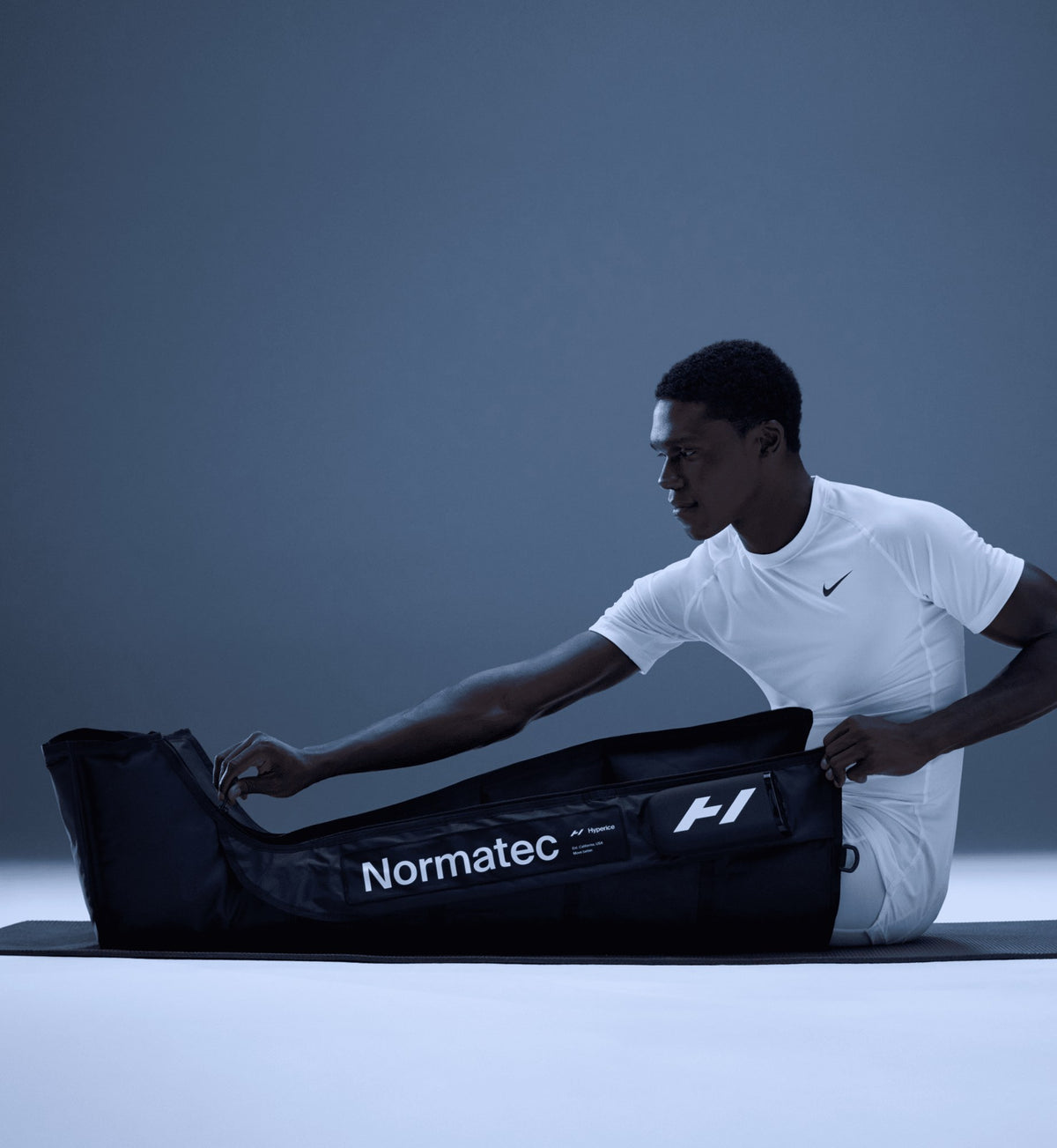 Hyperice Normatec Elite Legs worn during use.
