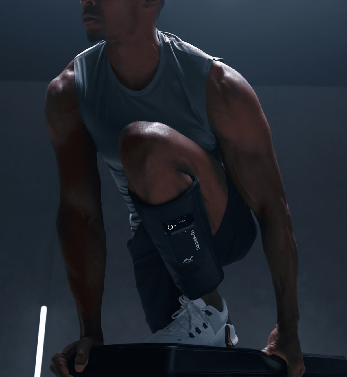 Hyperice Normatec Go worn during use.