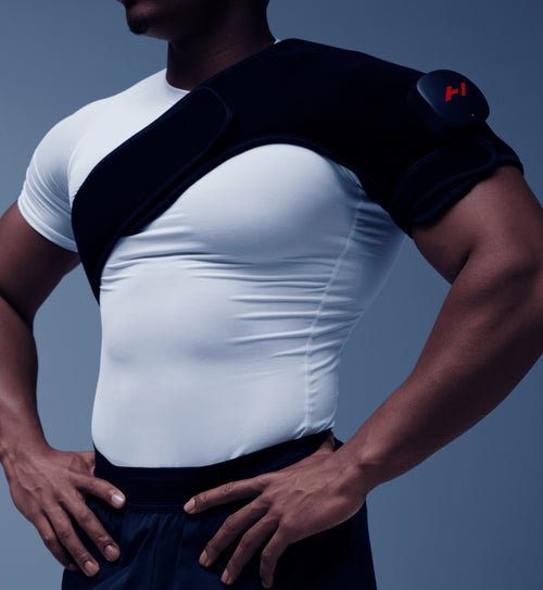 Hyperice Venom 2 Shoulder worn during use.