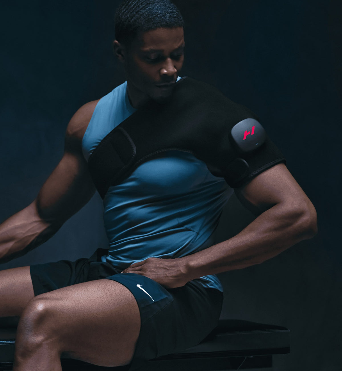 Hyperice Venom 2 Shoulder worn during use.