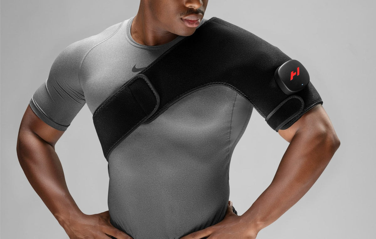 Hyperice Venom 2 Shoulder worn during use.