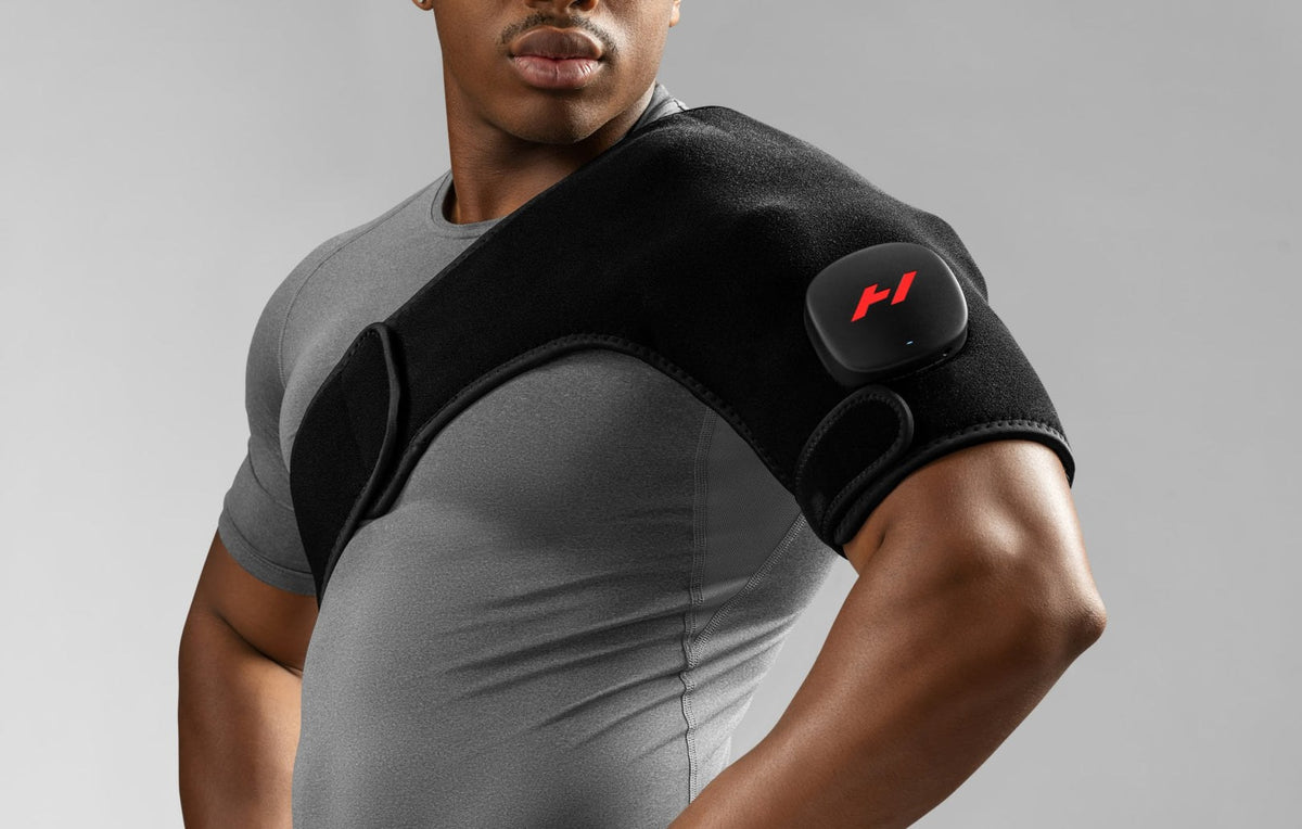 Hyperice Venom 2 Shoulder worn during use.