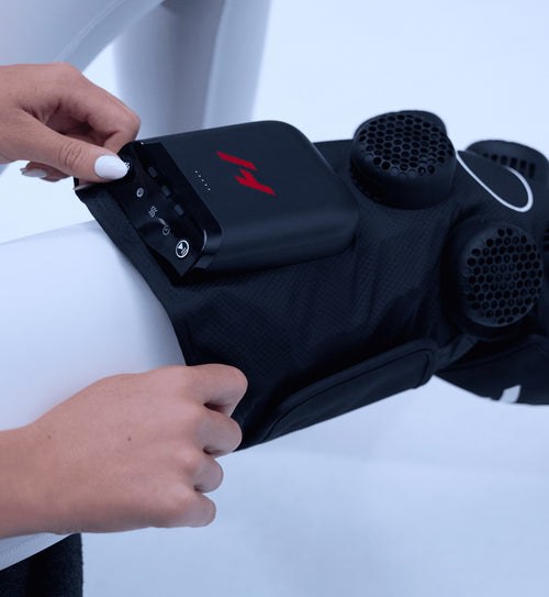 Hyperice X 2 Knee worn during use.