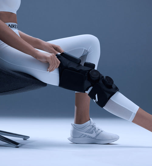 Hyperice X 2 Knee worn during use.