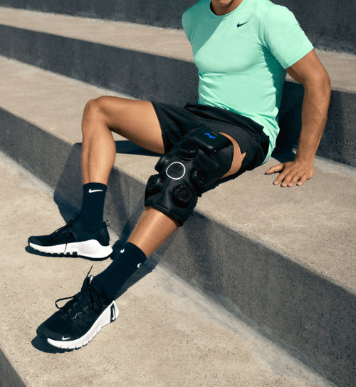 Hyperice X 2 Knee worn during use.