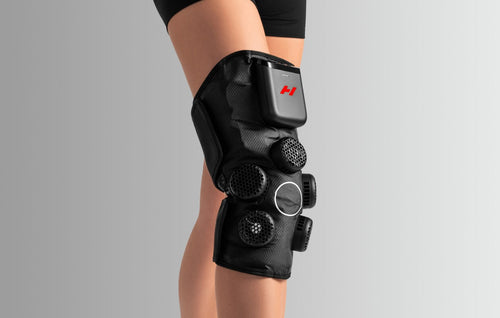 Hyperice X 2 Knee worn during use.