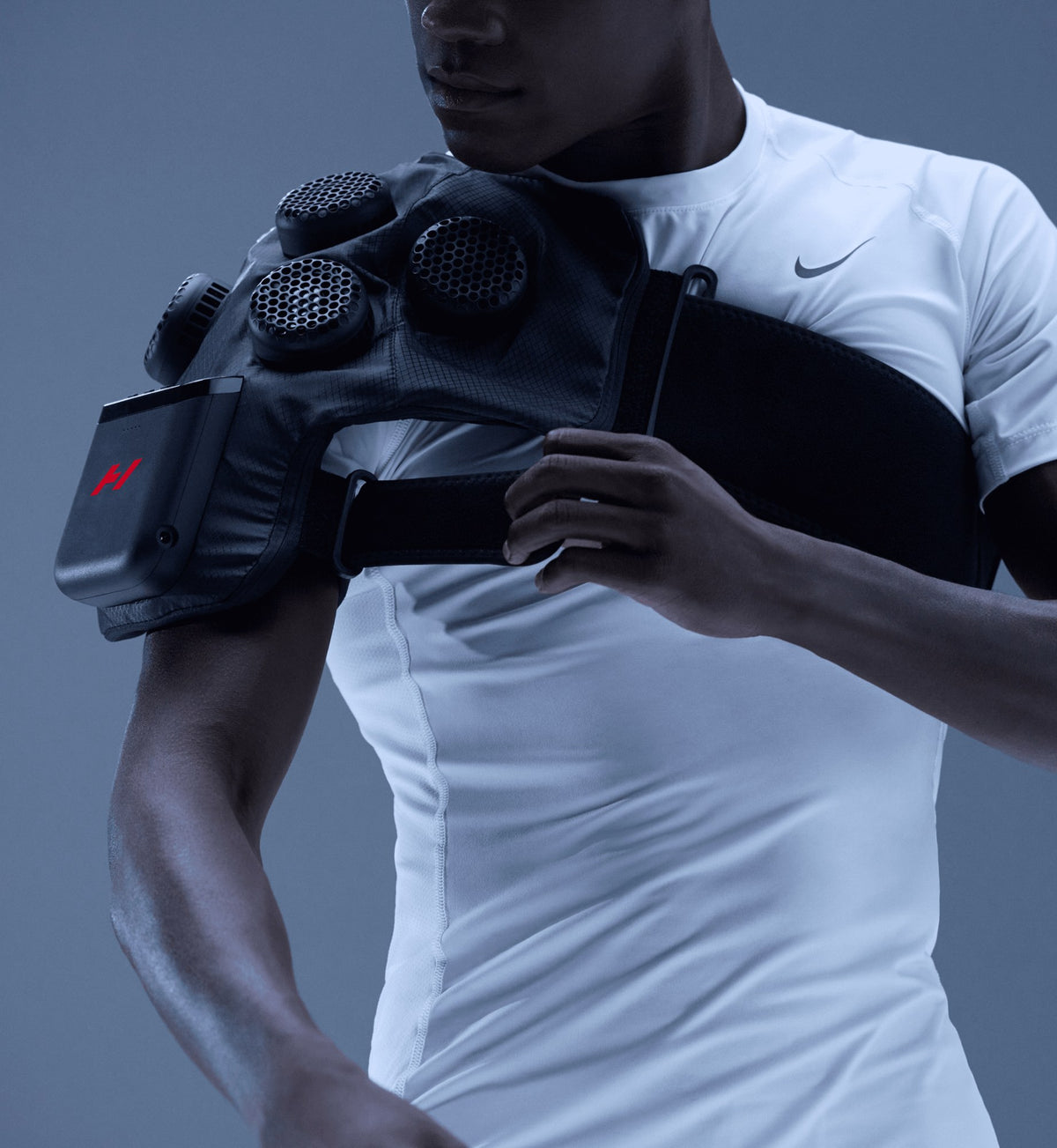Hyperice X 2 Shoulder worn during use.