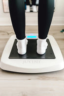 Close up of the Juvent 1000N platform with a woman's feet standing on the device.