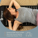 Lifepro InfraZen PEMF mat with callouts for PEMF wave lengths, infrared heating range and session timer