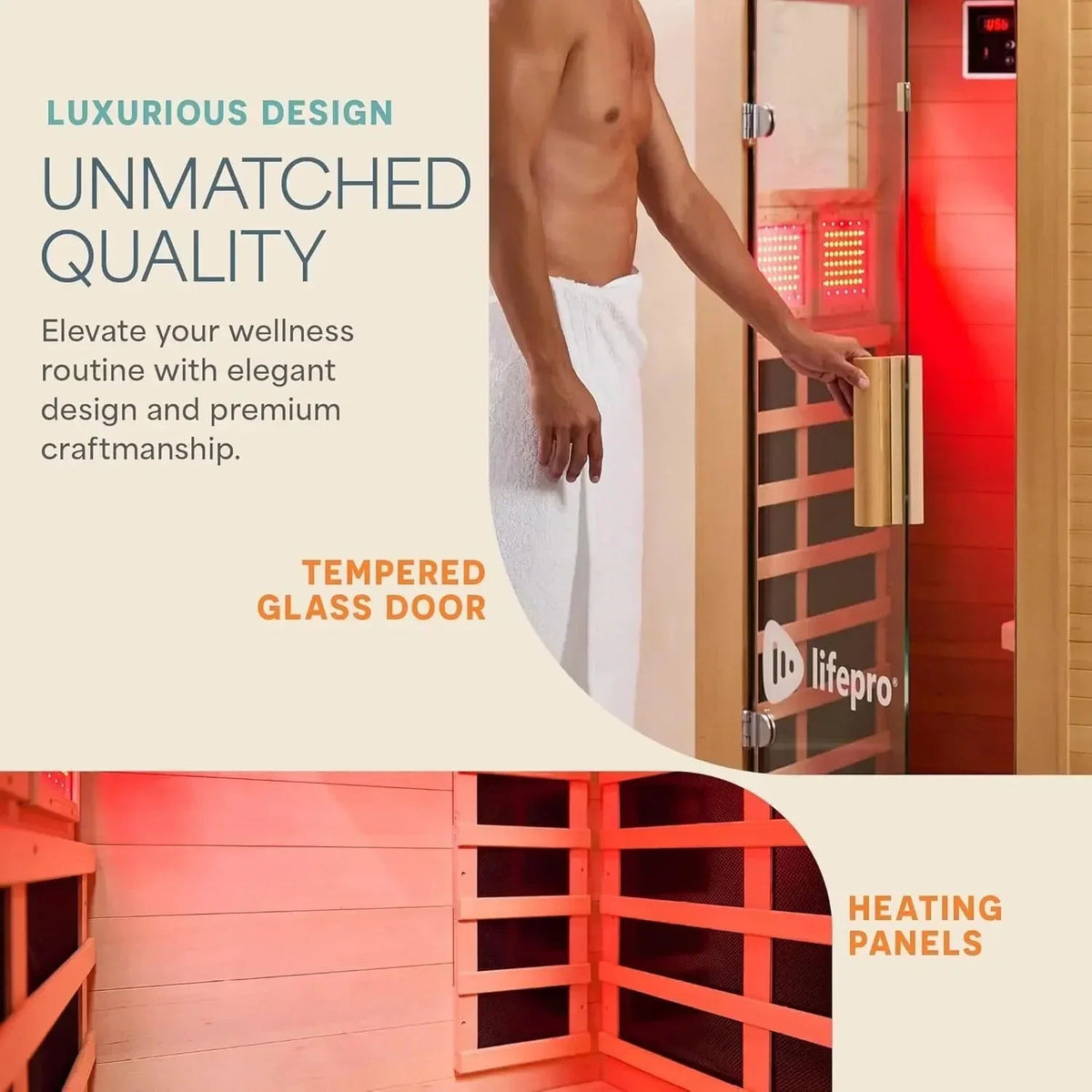 Lifepro Rejuvacure Cozy far infrared sauna tempered glass door