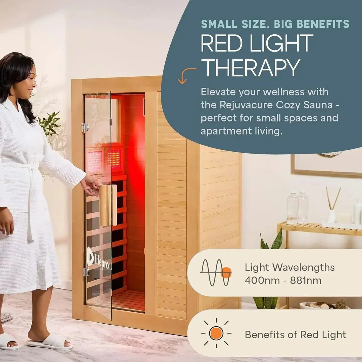 Lifepro Rejuvacure Cozy far infrared sauna red light therapy feature