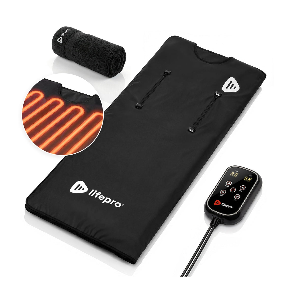Lifepro Rejuvawrap X infrared sauna blanket front view on white background