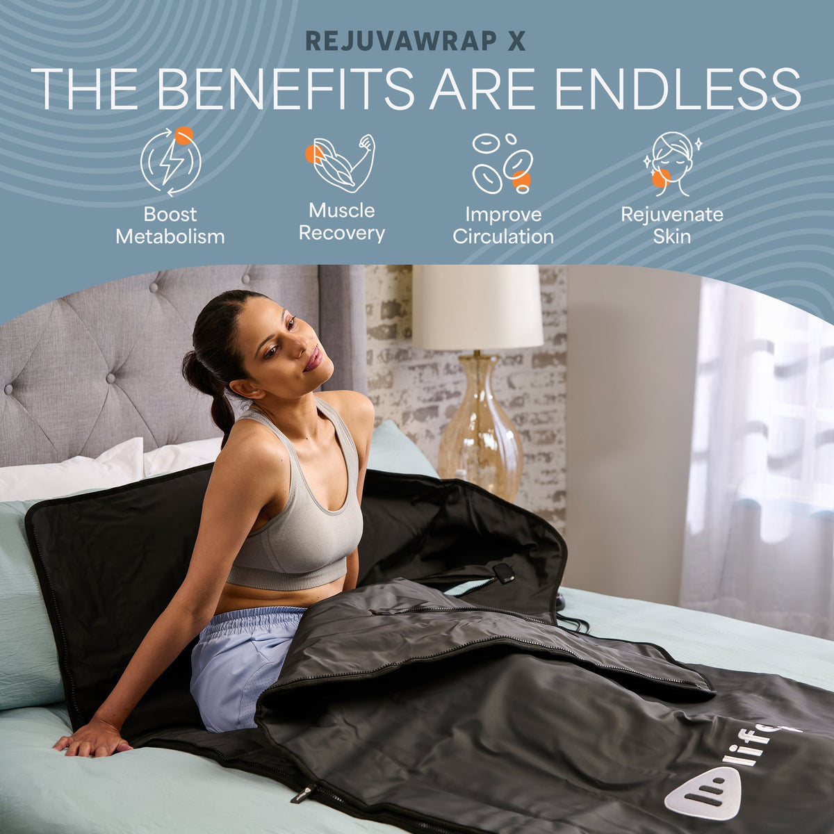 Lifepro Rejuvawrap X infrared sauna blanket in use