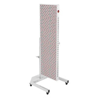 Large LED light therapy panel mounted on an adjustable stand