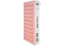 Pink and white LED light therapy device with visible brand logo on a white background