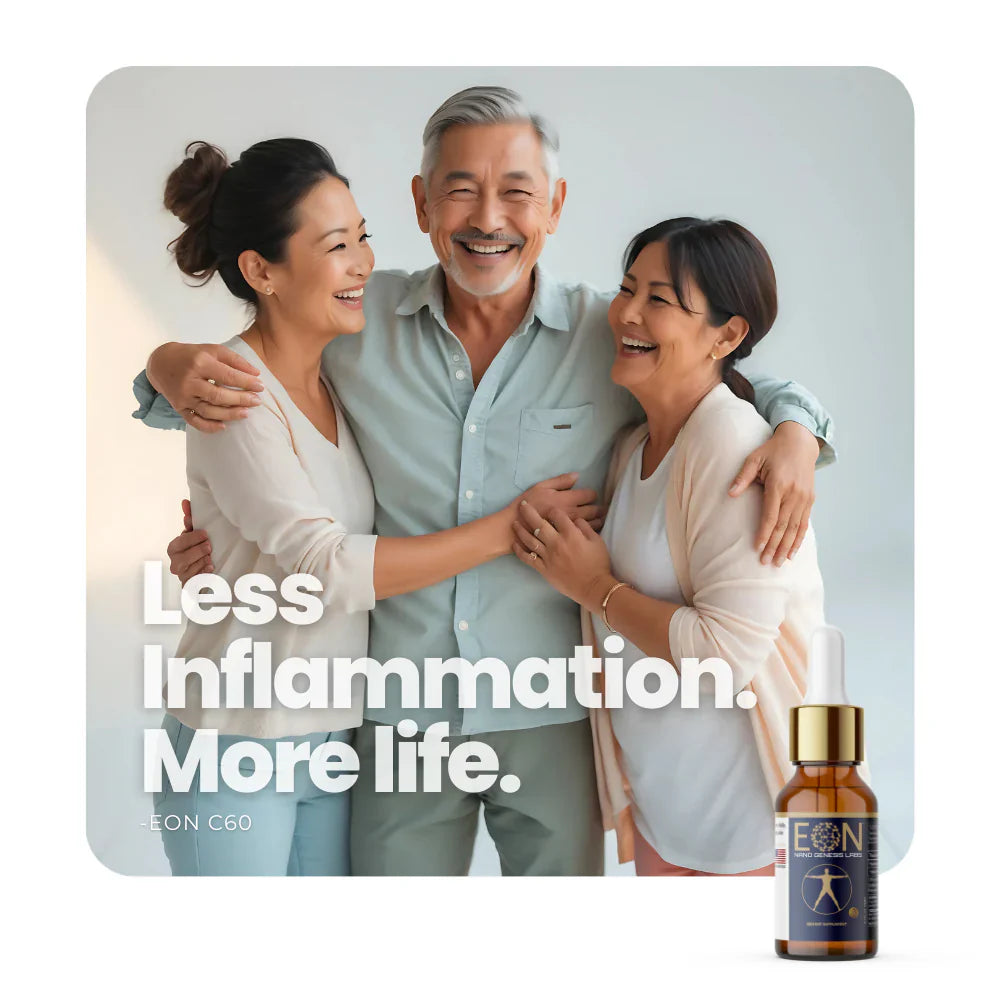 EON C60 bottle with happy family, text less inflammation more life