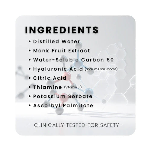 EON C60 ingredients list including Carbon 60, monk fruit, and hyaluronic acid
