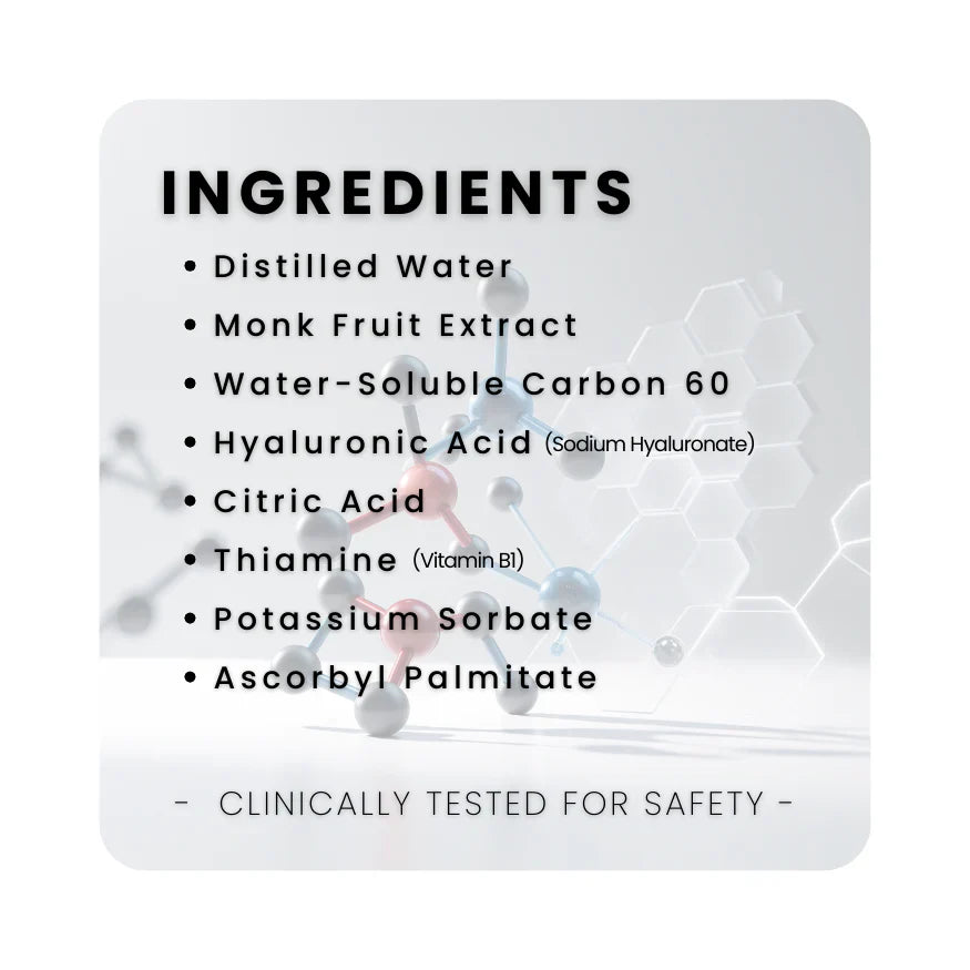 EON C60 ingredients list including Carbon 60, monk fruit, and hyaluronic acid
