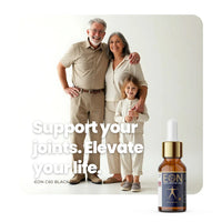 EON C60 bottle with grandparents and child, text support your joints elevate your life
