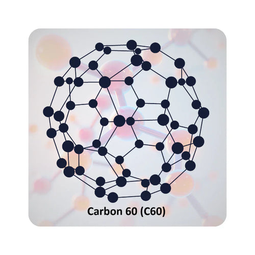 Illustration of Carbon 60 molecule with text Carbon 60 (C60)